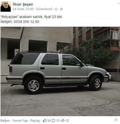 Ünlü şarkıcı arabasını Facebooktan satışa çıkardı