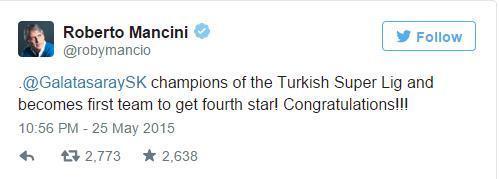 Mancini: Tebrikler Galatasaray