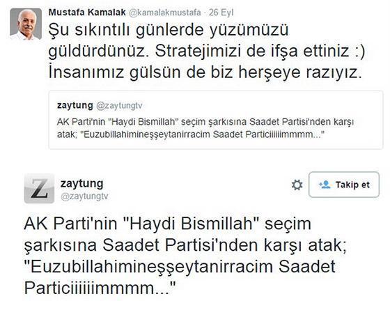 Mustafa Kamalak Zaytung tweetini beğendi