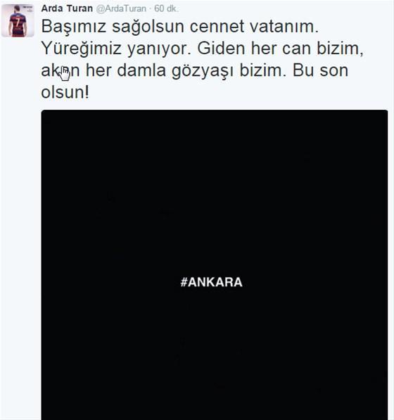 Arda Turan Ankara saldırısı sonrası başsağlığı mesajı yayınladı