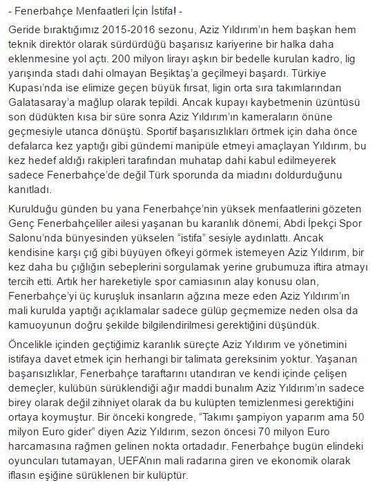 Aziz Yıldırıma istifa çağrısı