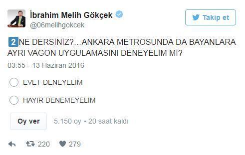 Gökçekten kadınlara ayrı vagon anketi