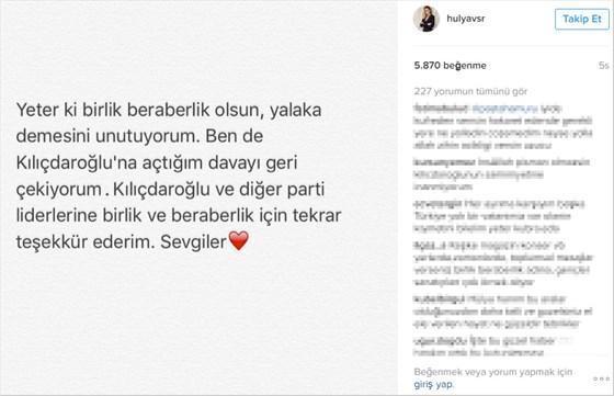 Hülya Avşar, Kılıçdaroğlu’na açtığı davayı geri çekti