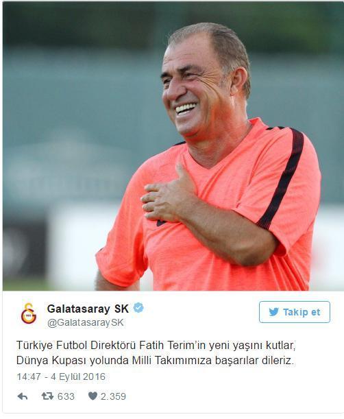 Galatasaraydan Fatih Terim için doğum günü mesajı