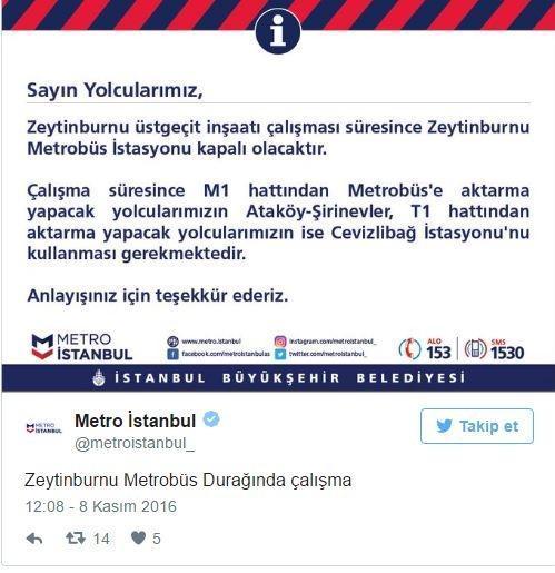 Metrobüs durağı geçici olarak kapatıldı