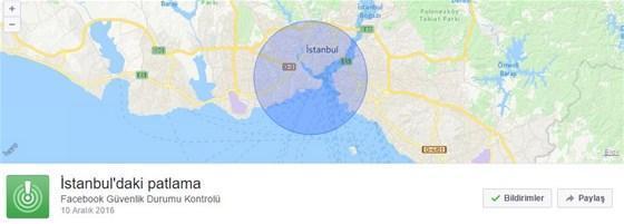 Facebooktan İstanbul Beşiktaştaki patlama sonrası güvenlik butonu