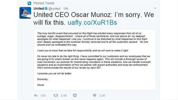 United Airlines CEOsu: İstifa etmeyeceğim