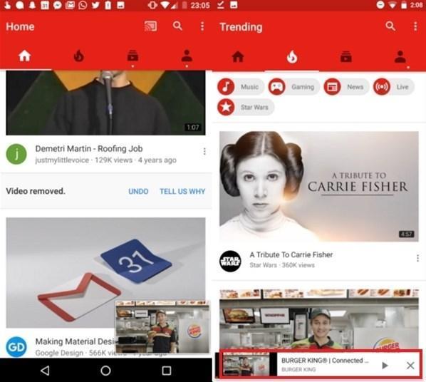 Youtube, Android için değişiyor