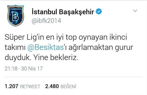 Başakşehirden Beşiktaş taraftarlarını kızdıracak tweet