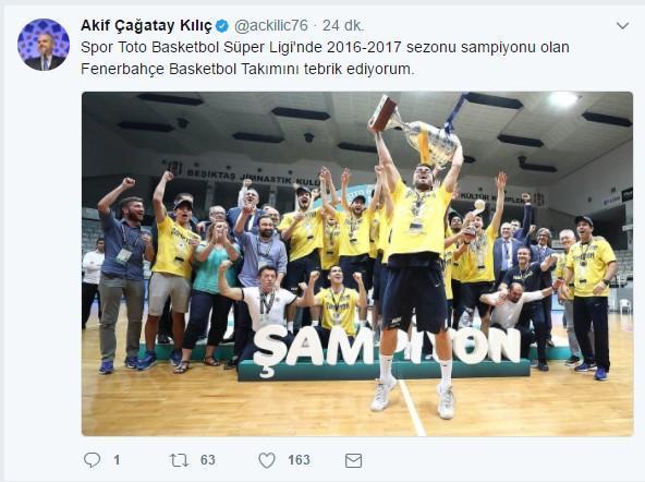 Bakan Kılıçtan Fenerbahçeye kutlama