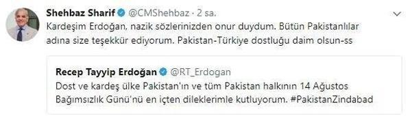 Pakistandan Erdoğana teşekkür mesajı