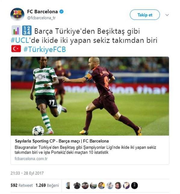 Barcelona’dan Beşiktaş paylaşımı