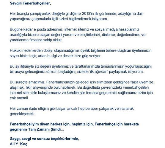Fenerbahçe başkan adayı Ali Koçtan mesaj var