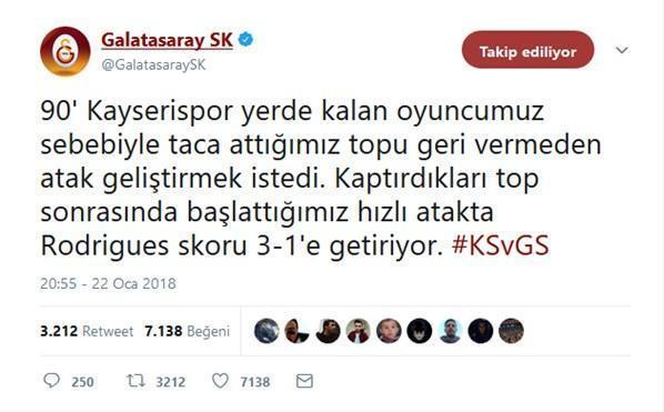 Galatasaraydan Kayserispora sosyal medyadan tepki