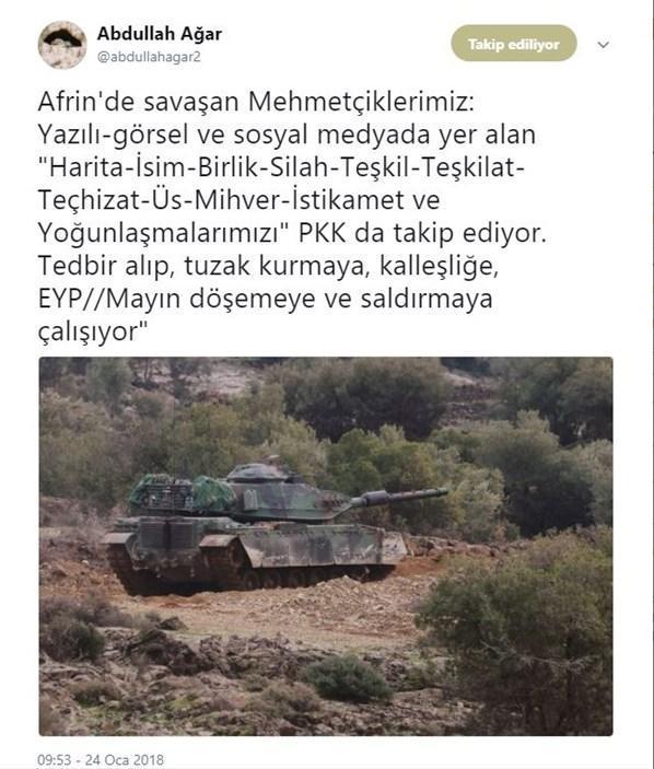 Abdullah Ağardan Afrin uyarısı PKK takip ediyor
