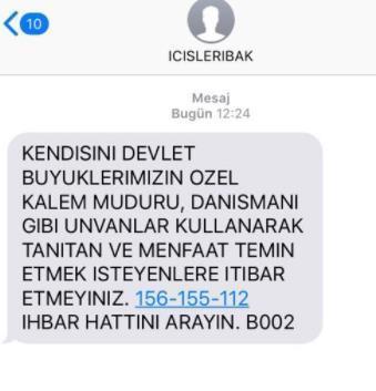 İçişleri Bakanlığından dolandırıcılara karşı SMSle uyarı
