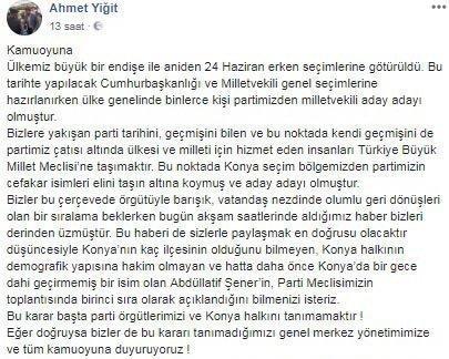 CHP Konyada Abdüllatif Şener isyanı çıktı: Tanımıyoruz...