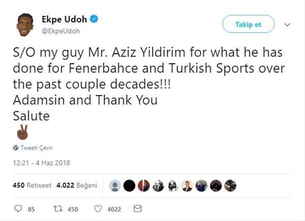 Ekpe Udohtan Aziz Yıldırım tweeti