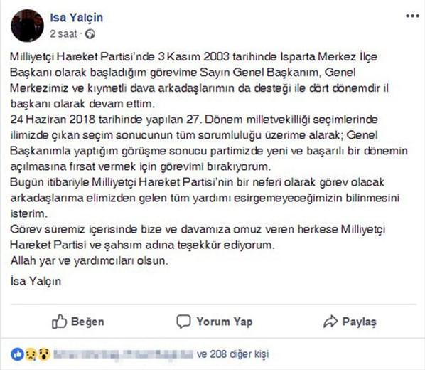 Devlet Bahçeli istedi MHPde şok istifa