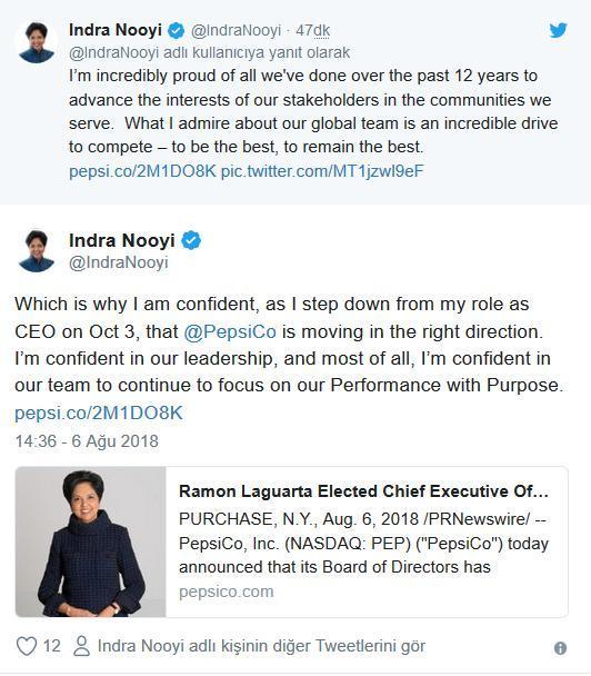 Pepsi CEOsu Indra Nooyi istifa etti