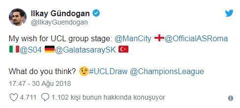 İlkay Gündoğandan Galatasaray tweeti