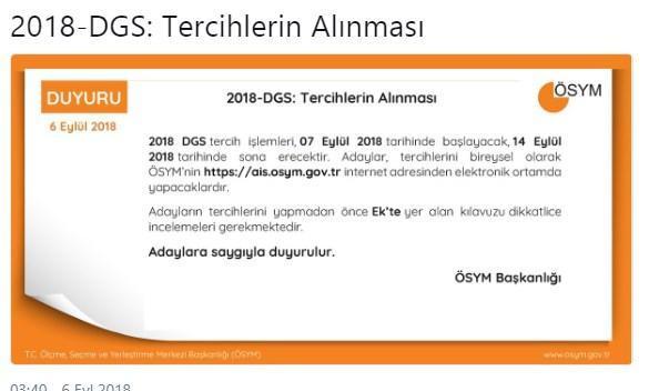 DGS tercihleri yarın başlayacak 2018 ÖSYM-DGS tercih kılavuzu