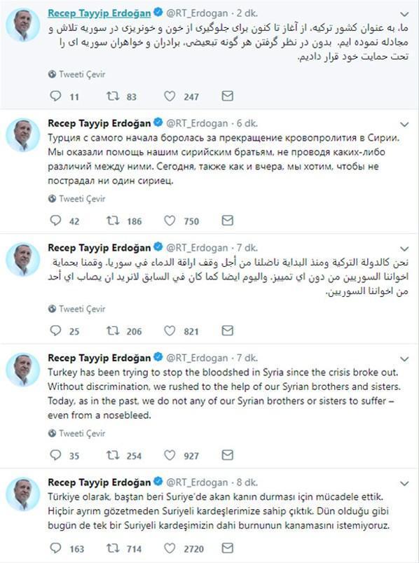 Cumhurbaşkanı Erdoğandan 5 dilde Suriye tweeti