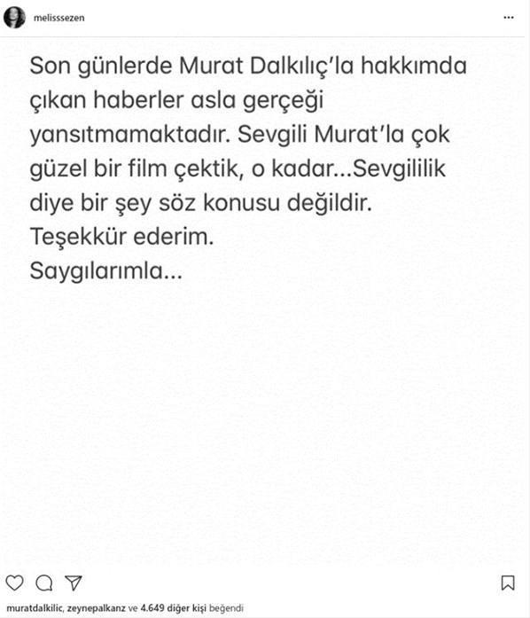 Melis Sezen açıkladı Murat Dalkılıç ile...