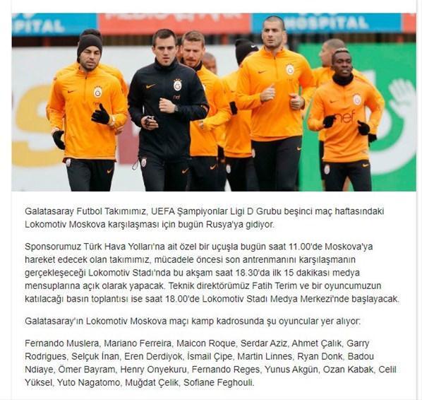 Galatasarayın Lokomotiv Moskova kadrosu açıklandı