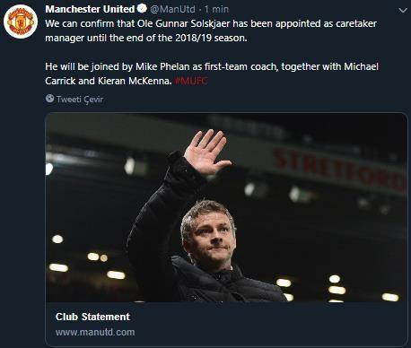 Manchester Unitedın yeni hocası Ole Gunnar Solskjaer