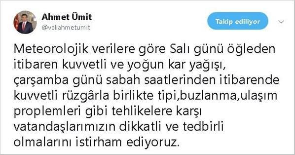 Bolu Valisi Ümit’ten yoğun ve kuvvetli kar uyarısı