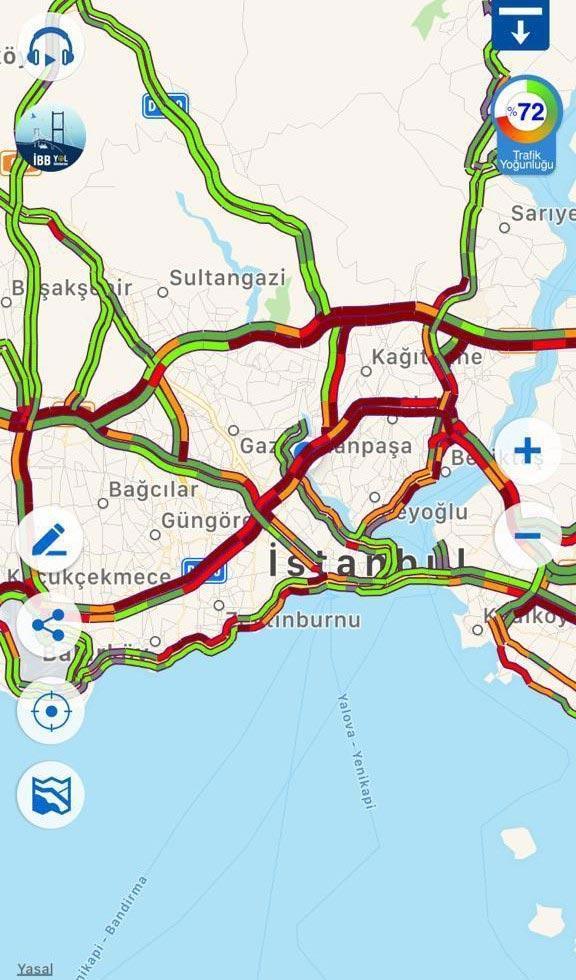 İstanbulda trafik yoğunluğu yüzde 70’in üzerine çıktı