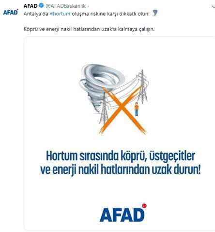 Antalyada hortum ve fırtına alarmı AFAD uyardı