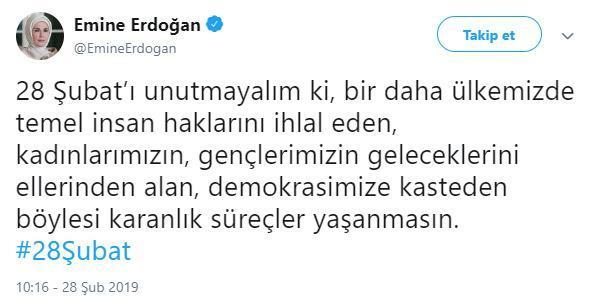 Emine Erdoğandan 28 Şubat paylaşımı