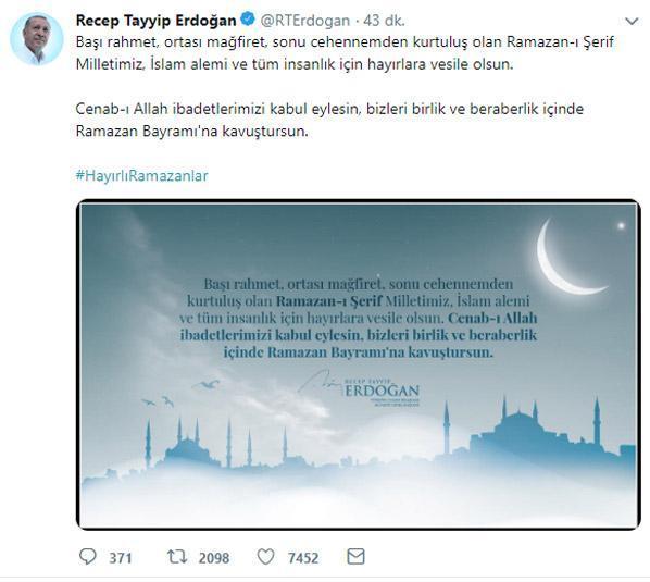 Cumhurbaşkanı Erdoğandan ramazan paylaşımı