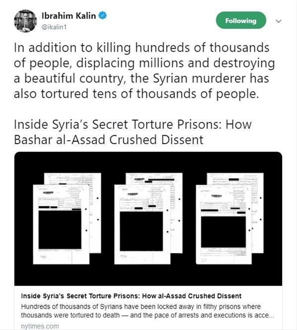 İbrahim Kalın: Suriyeli katil, on binlerce insana işkence yaptı