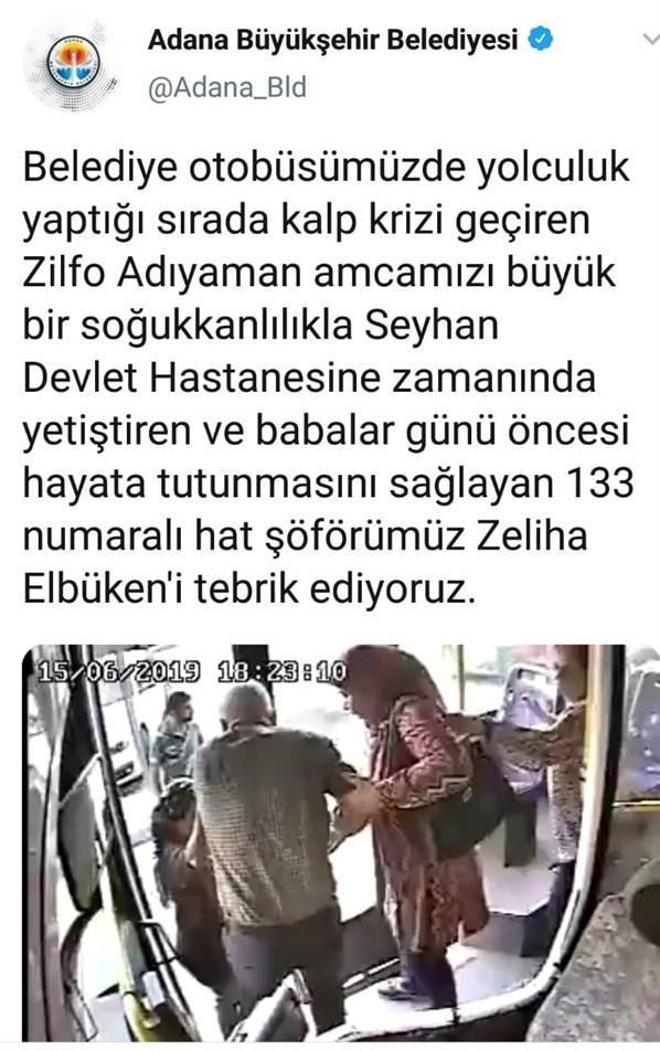 Adanada kadın otobüs şoförü yolcunun hayatını kurtardı