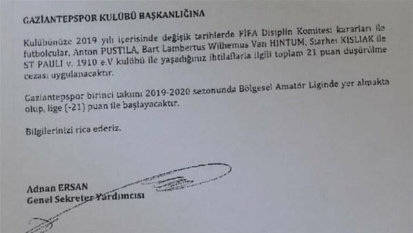 FIFAdan Gaziantepspora tarihi ceza 21 puan...