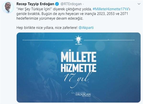 Cumhurbaşkanı Erdoğandan 17. yıl mesajı