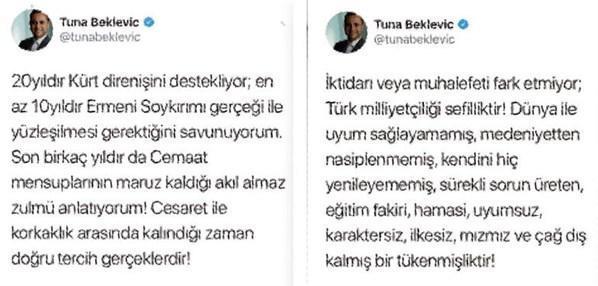 Türk halkına hakaret eden Tuna Bekleviç dikkat çeken yazı