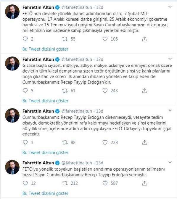 İletişim Başkanı Altun: FETÖye yönelik operasyonların talimatını Cumhurbaşkanı Erdoğan verdi