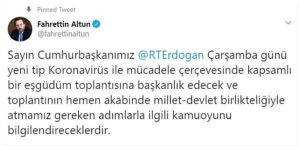 Cumhurbaşkanı Erdoğan ne zaman açıklama yapacak Corona virüsü açıklaması yapacak mı İletişim Başkanı Altun açıkladı