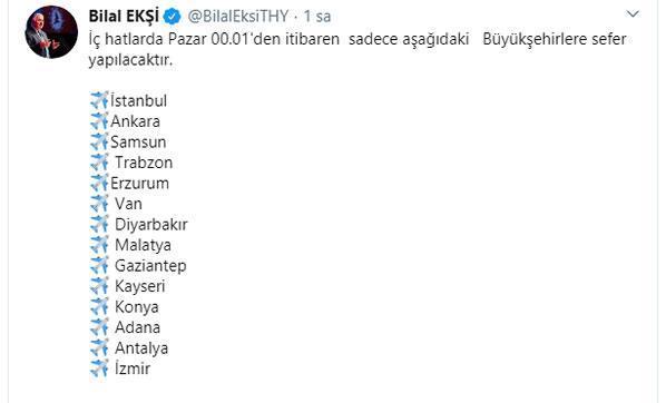 Türk Hava Yolları sadece o şehirlere uçacak Pazar günü 00.01den itibaren
