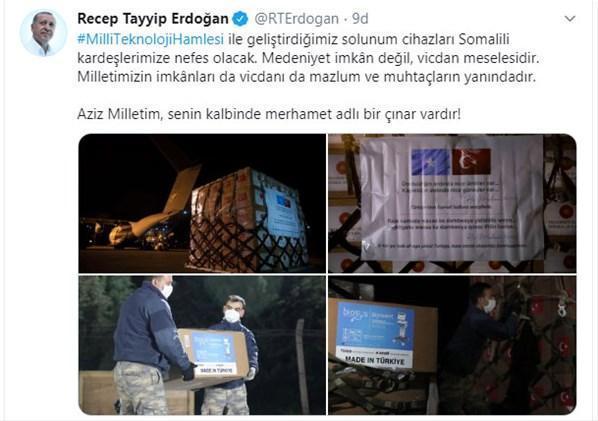 Cumhurbaşkanı Erdoğan: Milli solunum cihazları Somalili kardeşlerimize nefes olacak
