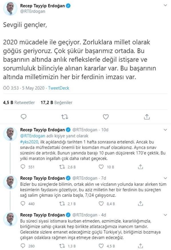 Cumhurbaşkanı Erdoğandan YKS açıklaması