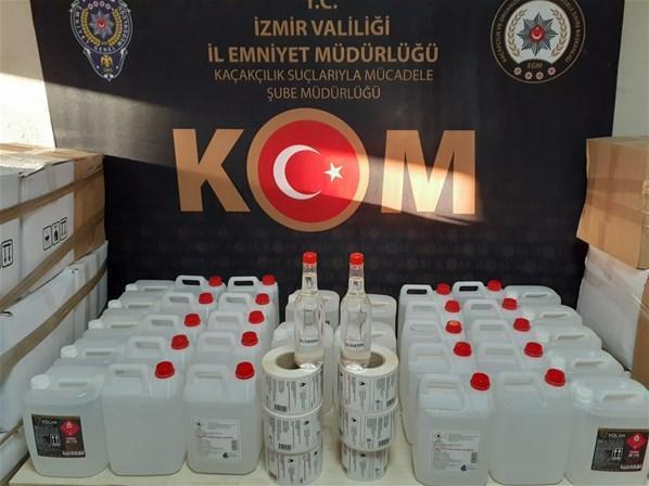 İzmirde dev operasyon Yaklaşık 8 ton sahte etil alkol ele geçirildi