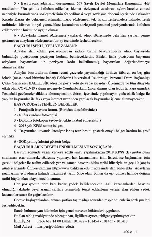 Balıkesir Üniversitesi 93 sözleşmeli personel alacak
