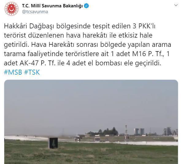 3 PKKlı terörist hava harekatı ile etkisiz hale getirildi