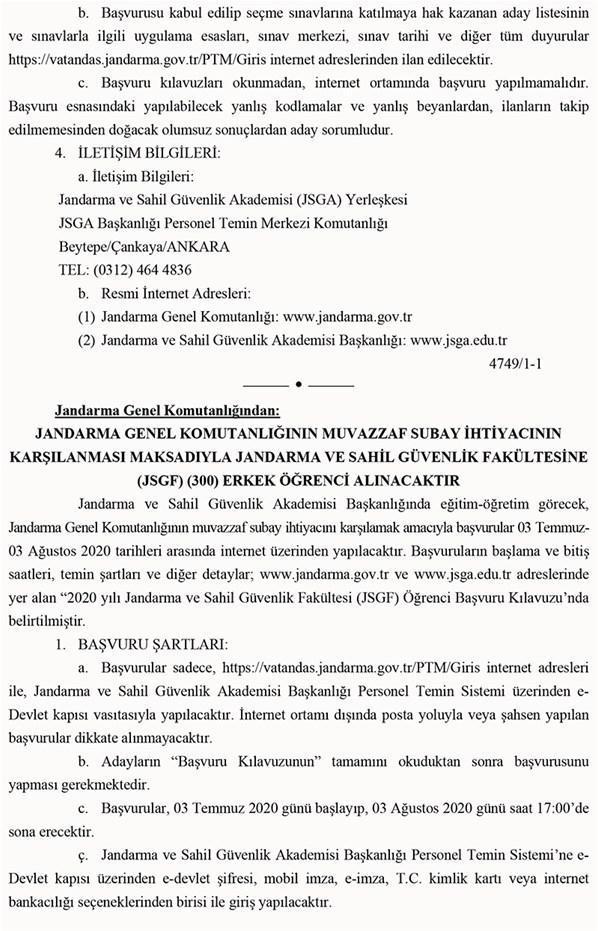 Jandarma Astsubay Meslek Yüksek Okulu başvuru şartları ne 2020 Jandarma Astsubay Meslek Yüksek Okulu başvuruları