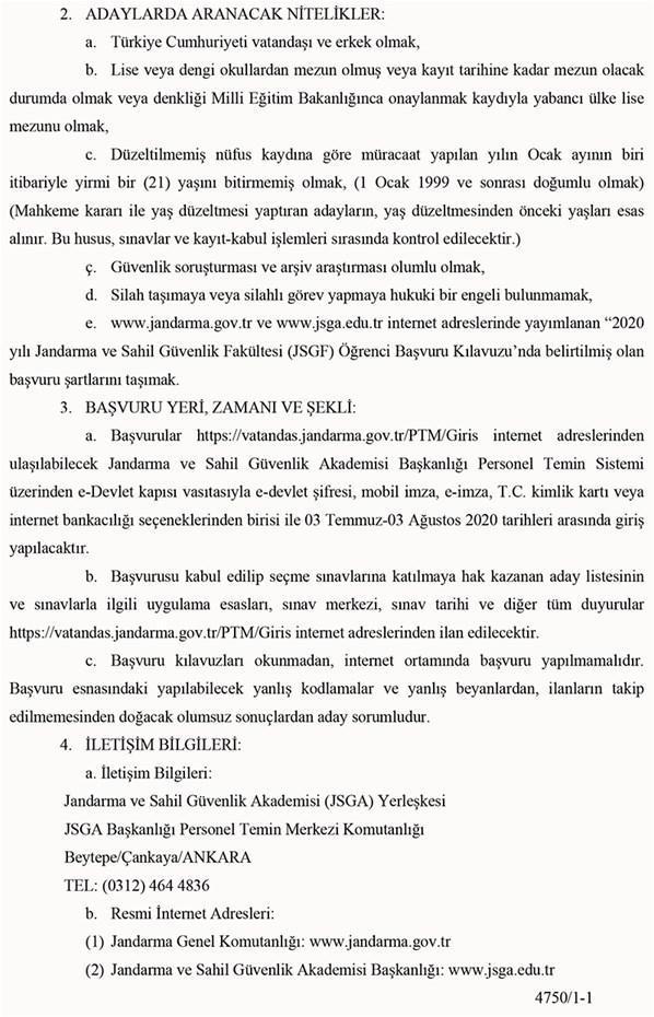 Jandarma Astsubay Meslek Yüksek Okulu başvuru şartları ne 2020 Jandarma Astsubay Meslek Yüksek Okulu başvuruları